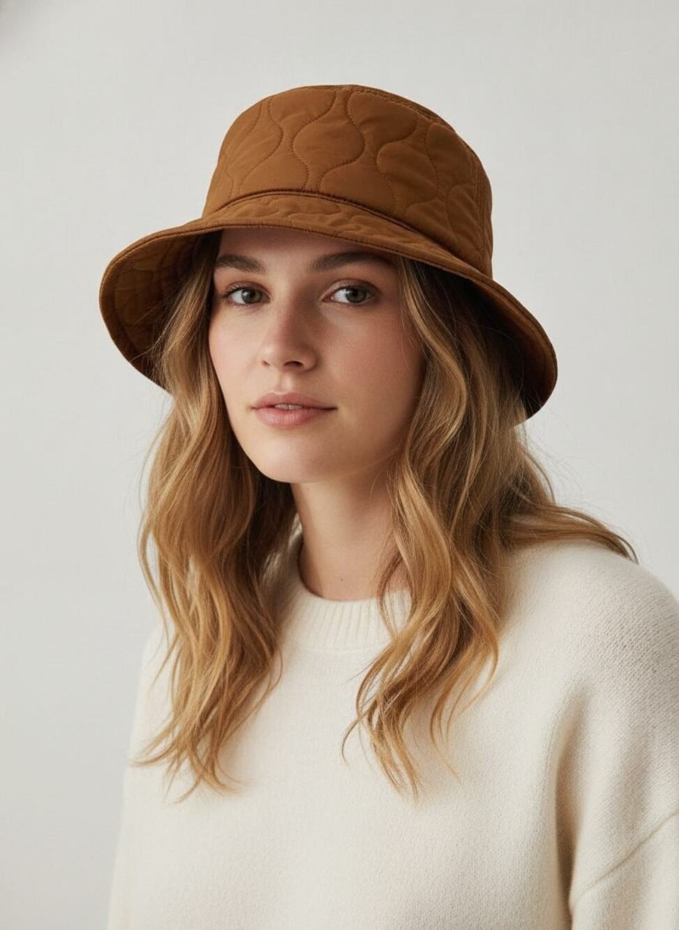 Madewell Quilted Nylon Bucket Hat - Warm Coffee, S/M